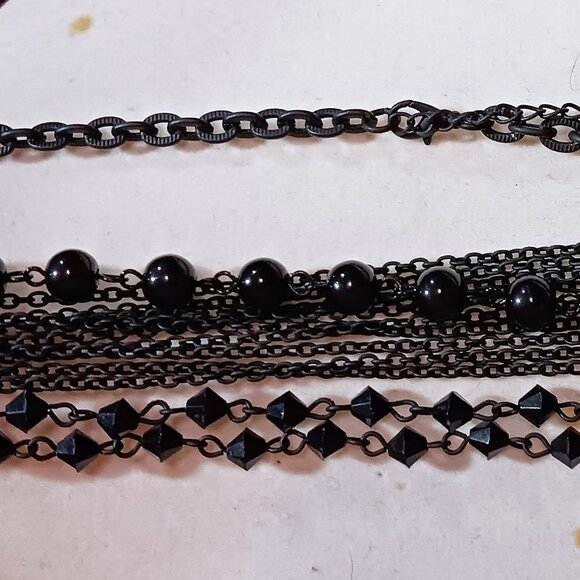 Handmade Black Chain and Bead Layered Cascade Statement Bib Necklace - Picture 8 of 9